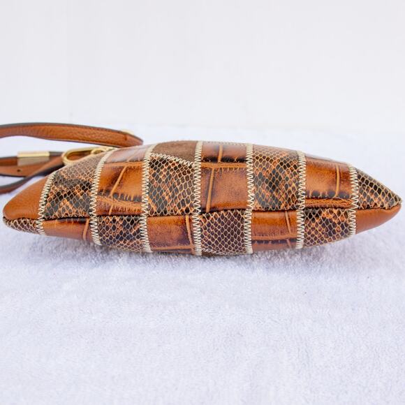 G.I.L.I. Brown Tan Embossed Snake Croc Leather Suede Patchwork Crossbody Purse - Picture 4 of 11